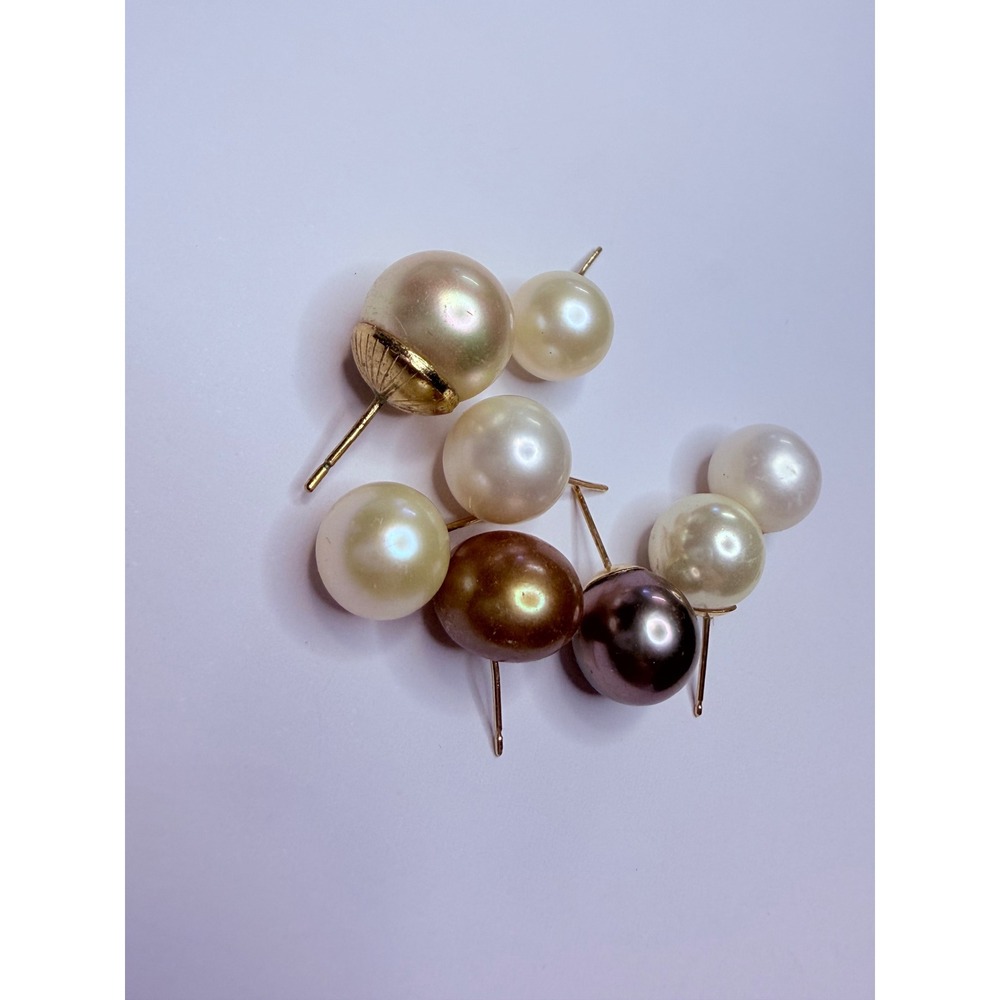 Vintage 14K Gold Pearl Stud Earrings Lot featuring assorted cultured pearls